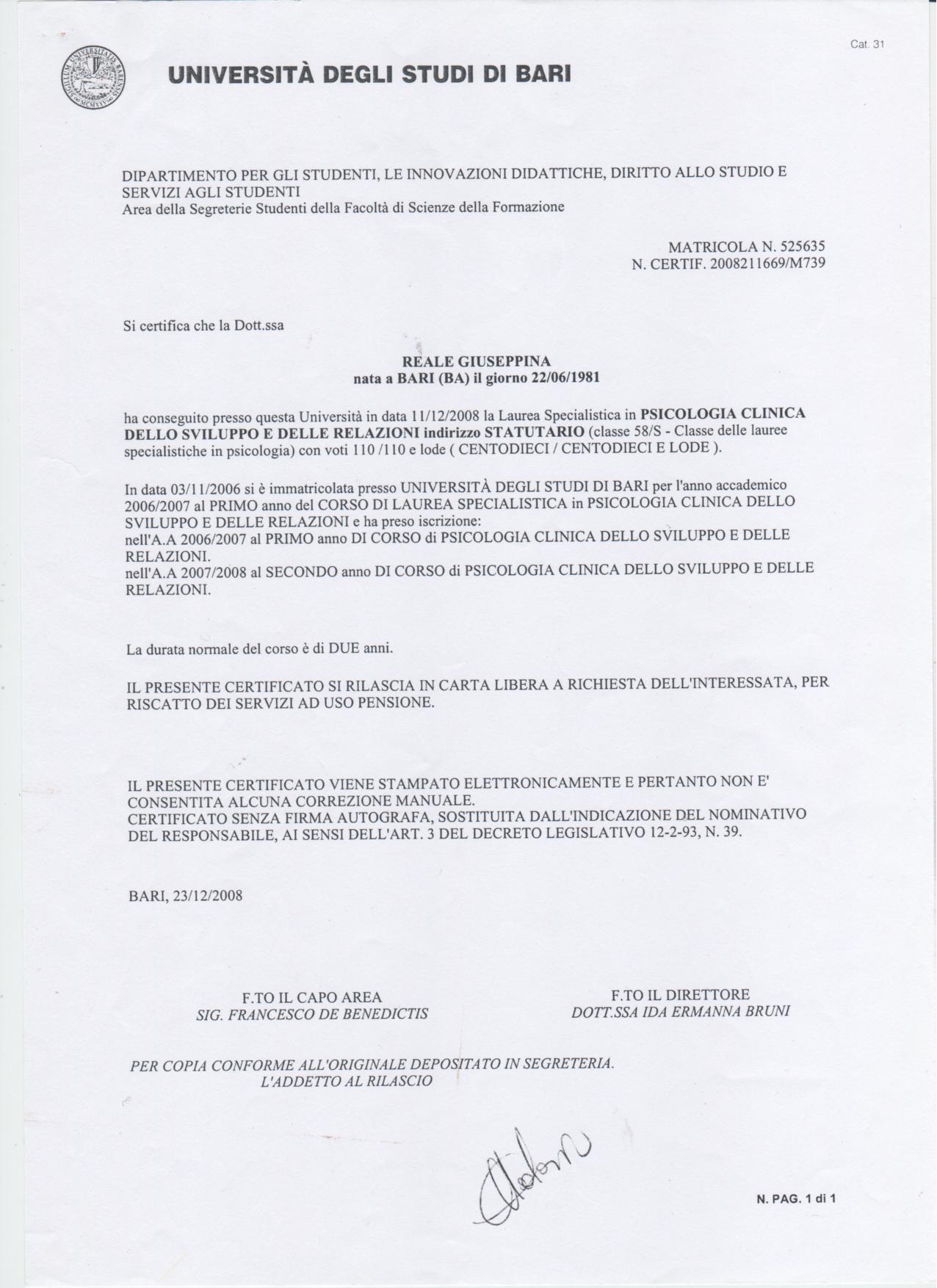 ATTESTATO DI LAUREA MAGISTRALE 05